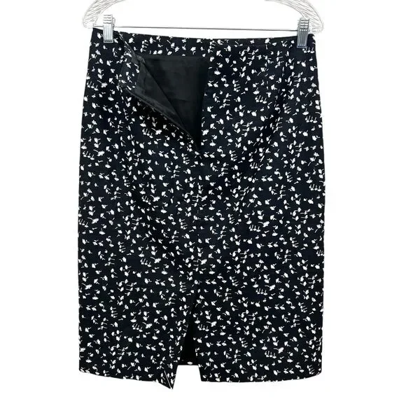 J. Crew Womens Pencil Skirt Daisy Floral Vented Lined Black‎ White Size 4